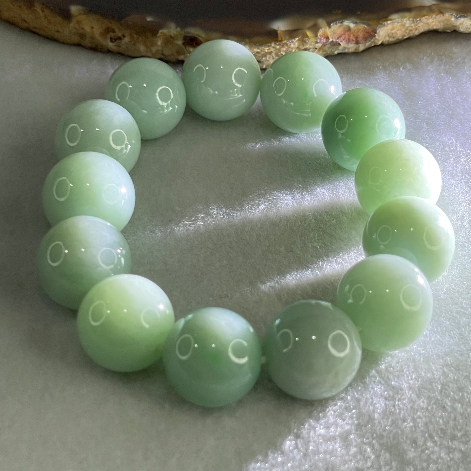 Type A Light Green Jadeite Beads Bracelet 92.33g 15.5cm 16.2mm 13 Beads (Very Slight Internal Lines) - Huangs Jadeite and Jewelry Pte Ltd