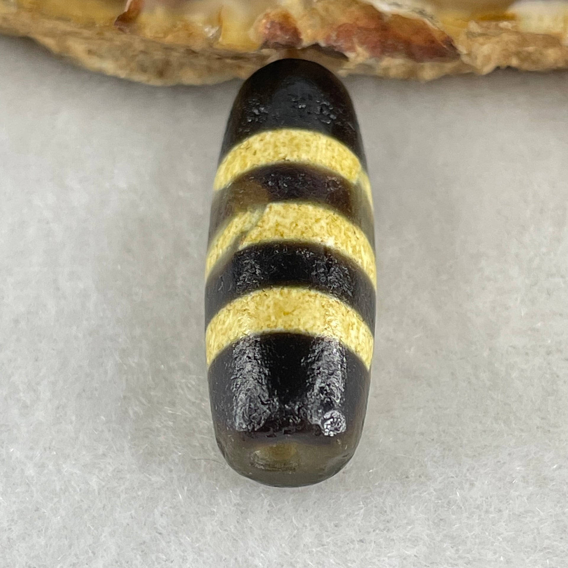 Natural Powerful Tibetan Old Oily Agate 3 Lines Dzi Bead Heavenly Master (Tian Zhu) 三行天诛 5.04g 29.0 by 10.5mm - Huangs Jadeite and Jewelry Pte Ltd