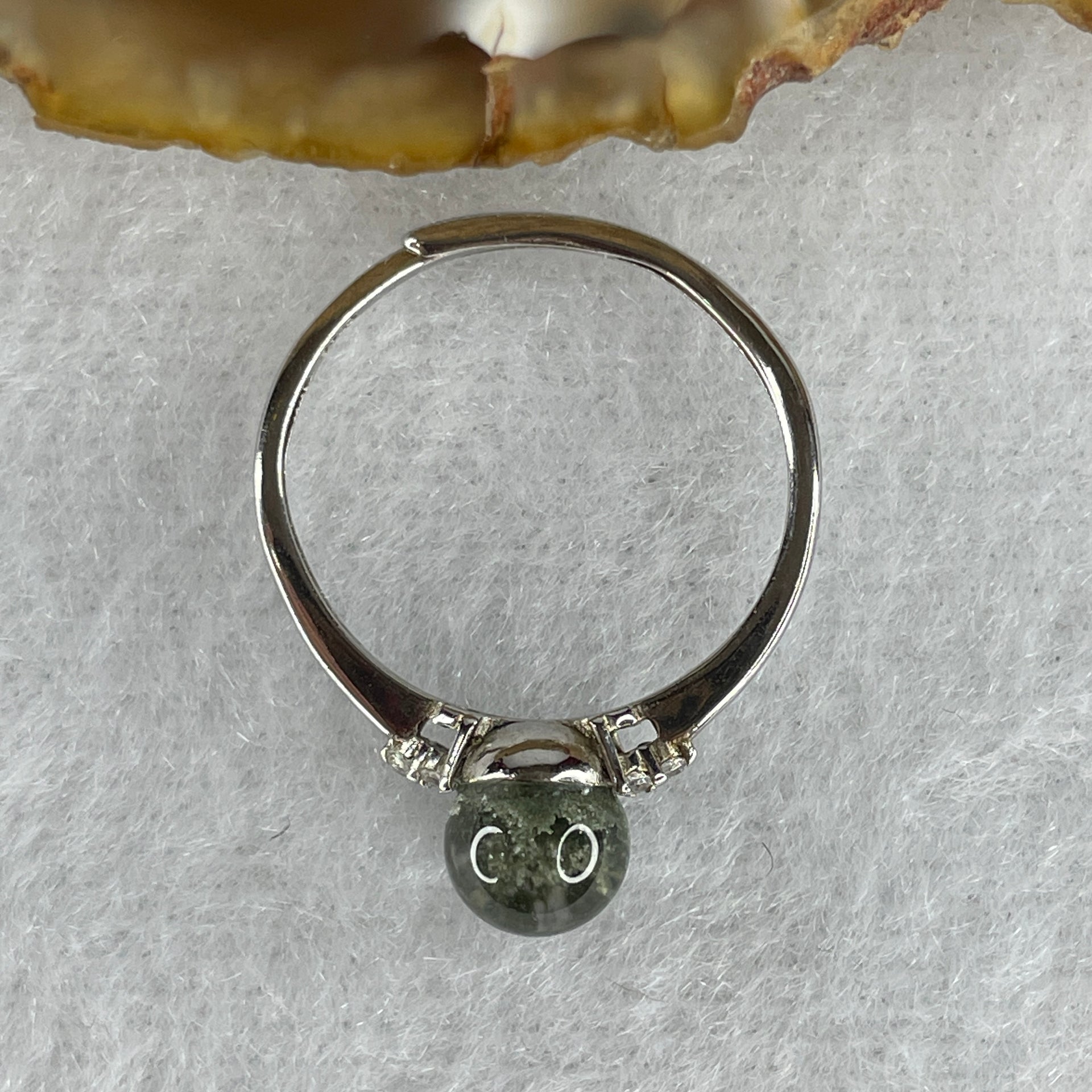 Good Grade Natural Green Phantom Quartz Ring in S925 Sliver 1.46g 6.6mm (Adjustable Size) - Huangs Jadeite and Jewelry Pte Ltd