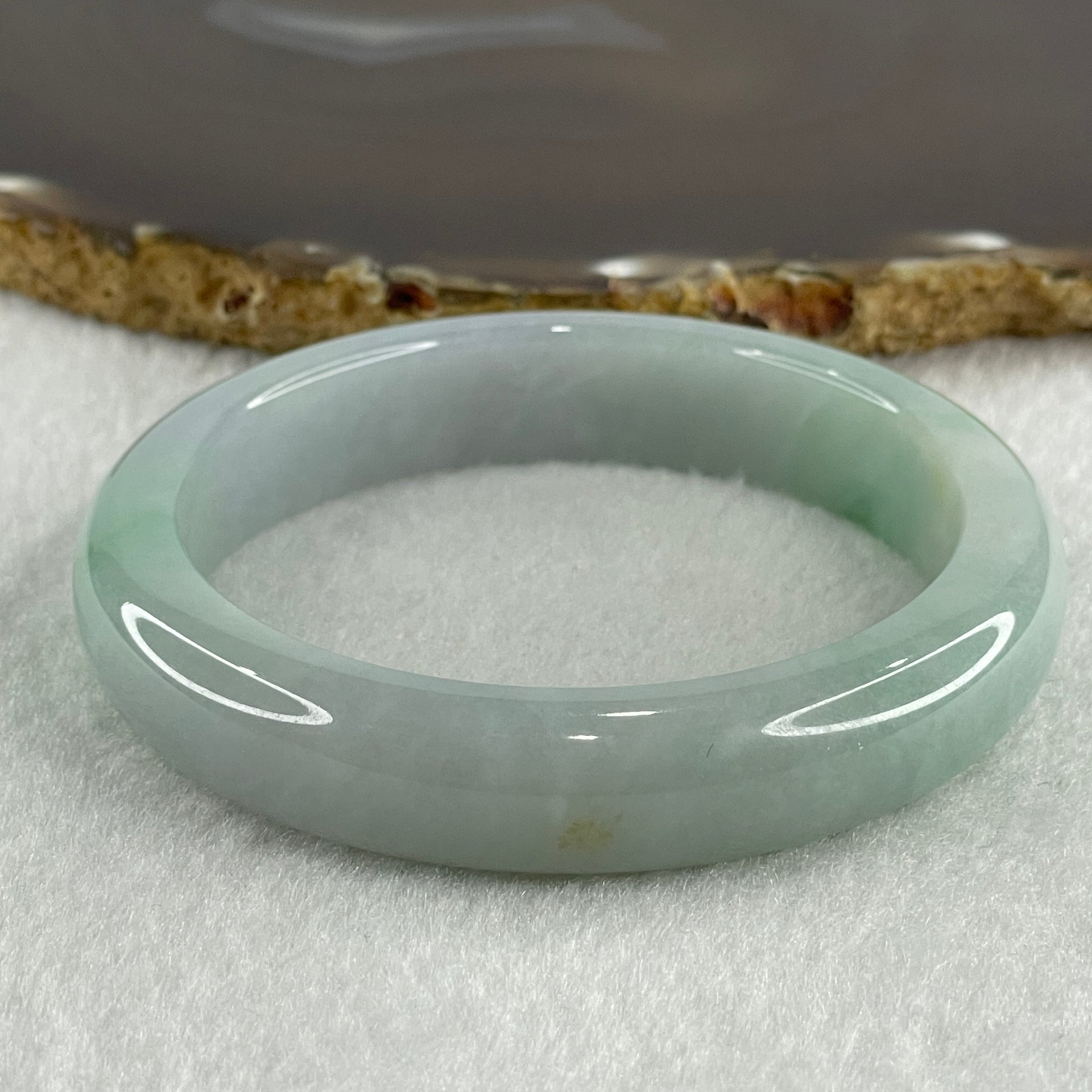 Certified Type A Natural Jelly Faint Green with Faint Lavender with Emerald Green Spot Jadeite Bangle 65.47g Inner Diameter 57.5mm 12.8 by 9.0mm (Very Very Slight Internal Line) - Huangs Jadeite and Jewelry Pte Ltd