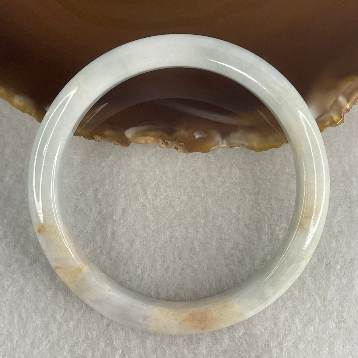 Natural Type A Light Lavender with Green and Brownish Piao Hua Jadeite Flat Ding Dang Bangle 39.14g Inner Diameter 54.5mm 10.2 by 7.2mm (Slight External Rough) - Huangs Jadeite and Jewelry Pte Ltd