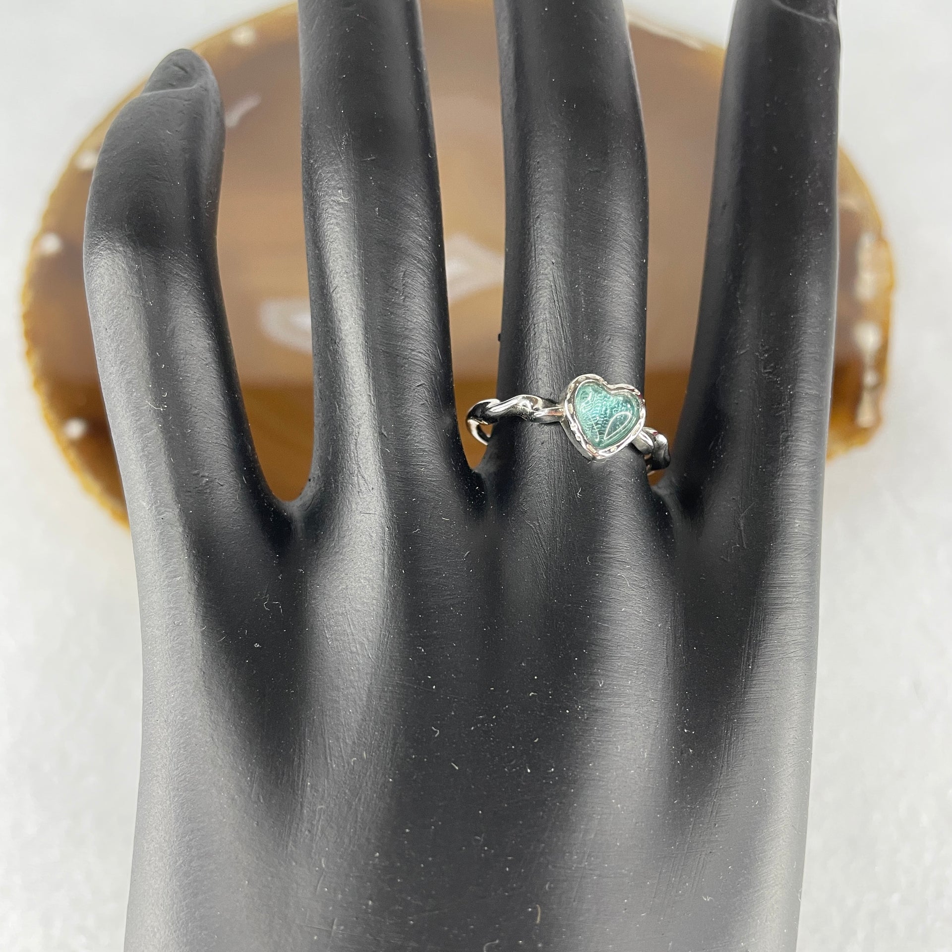 Natural-Blueish-Green-Tourmaline-Heart-Shape-in-S925-Sliver-Ring-1.60g-5.2-by-5.5-by-2.0mm-(Adjustable-Size)