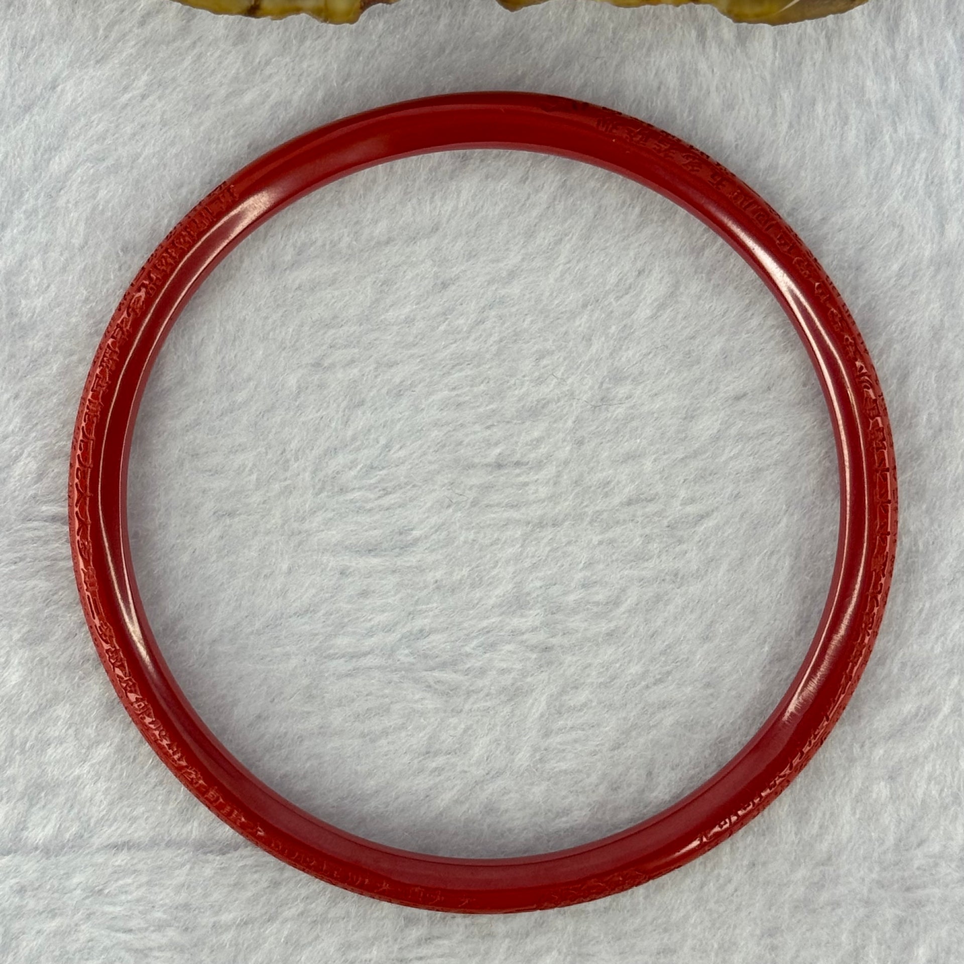 Natural Red Cinnabar Bangle with Inscription 15.30g Internal Diameter 60.7mm 5.3 by 5.5mm - Huangs Jadeite and Jewelry Pte Ltd