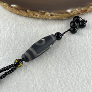 Natural Powerful Tibetan Old Oily Agate 1 Eye with Mountain Dzi Bead with Black Onyx Necklace 37.03g 62cm 38.1 by 11.8mm - Huangs Jadeite and Jewelry Pte Ltd