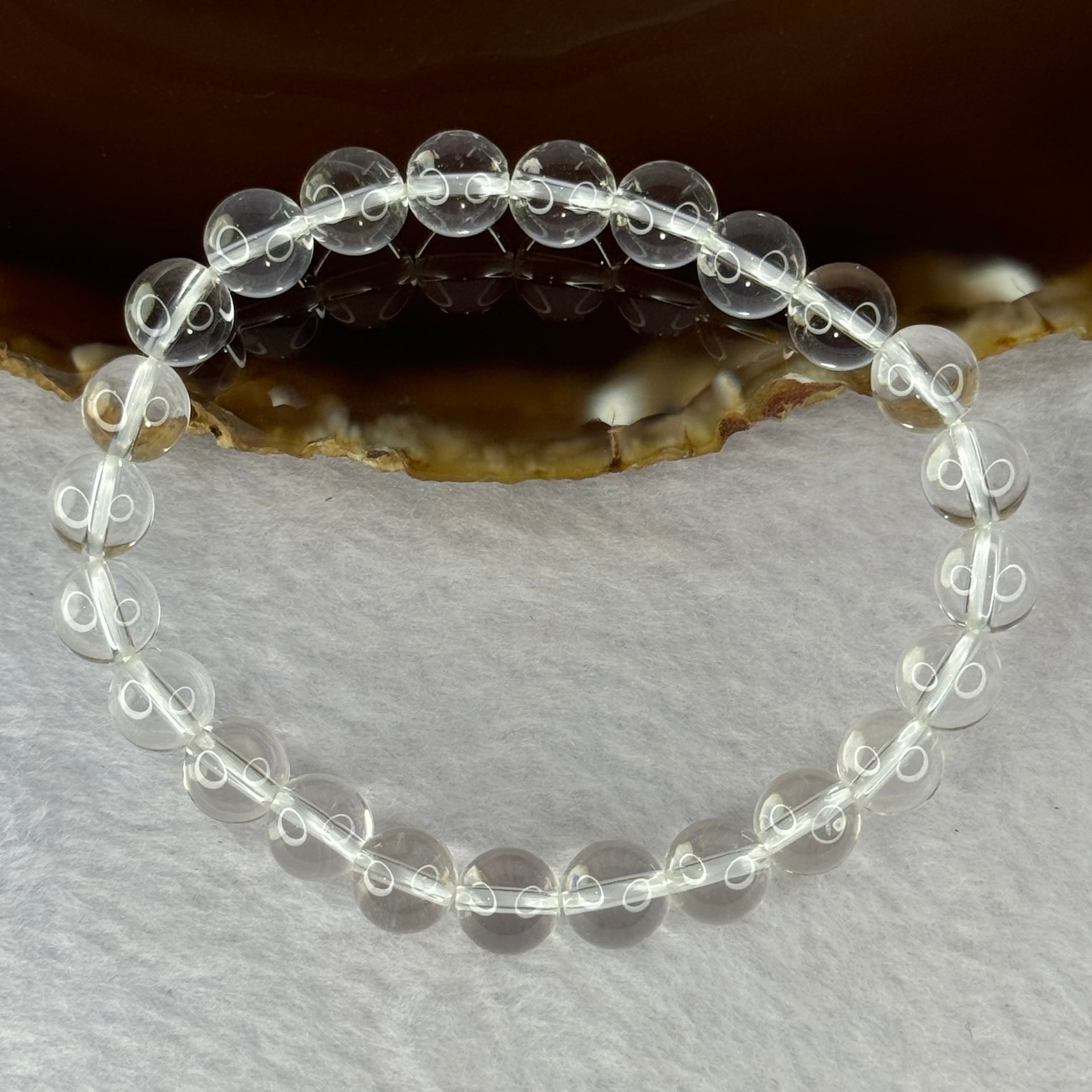 Natural Clear Quartz Bracelet 天然白水晶手链 18.79g 16.5cm 8.4mm 24 Beads - Huangs Jadeite and Jewelry Pte Ltd