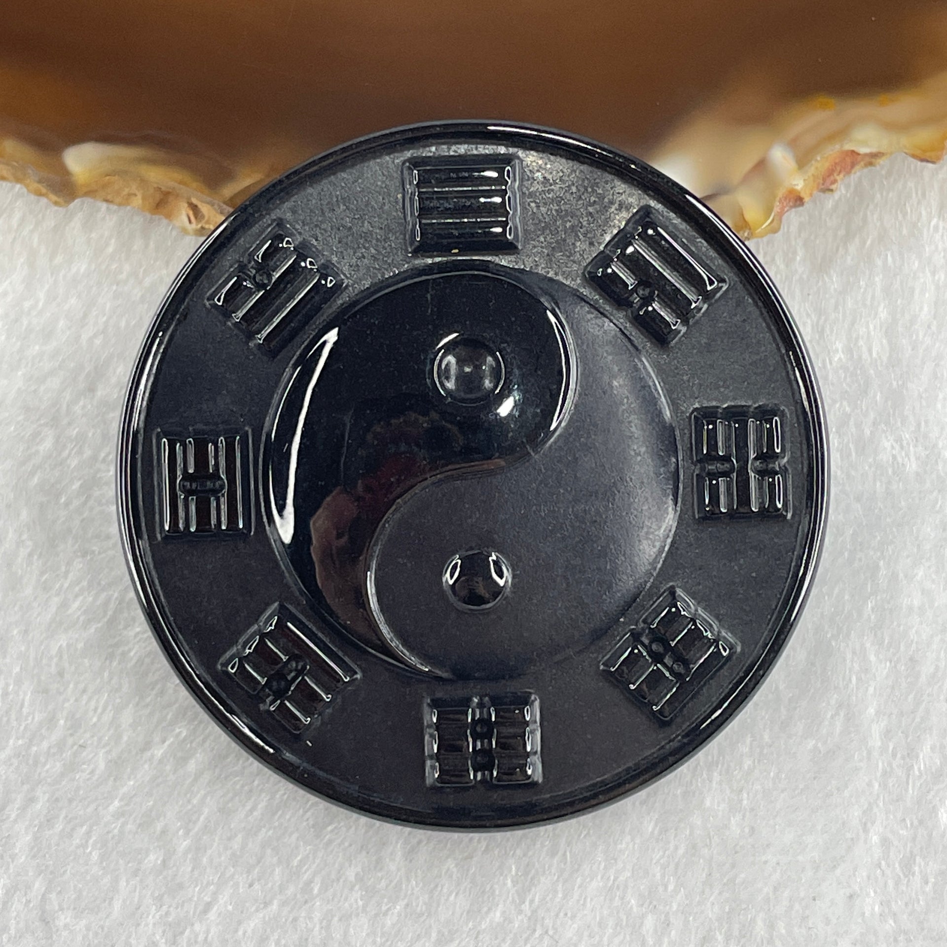 Type A Opaque Black Omphacite Jadeite Yin Yang Coin Pendant 34.30g 49.1 by 9.4mm - Huangs Jadeite and Jewelry Pte Ltd