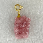 Natural Strawberry Quartz Fortune Cat Charm 3.76g 18.3 by 13.0 by 9.1mm - Huangs Jadeite and Jewelry Pte Ltd