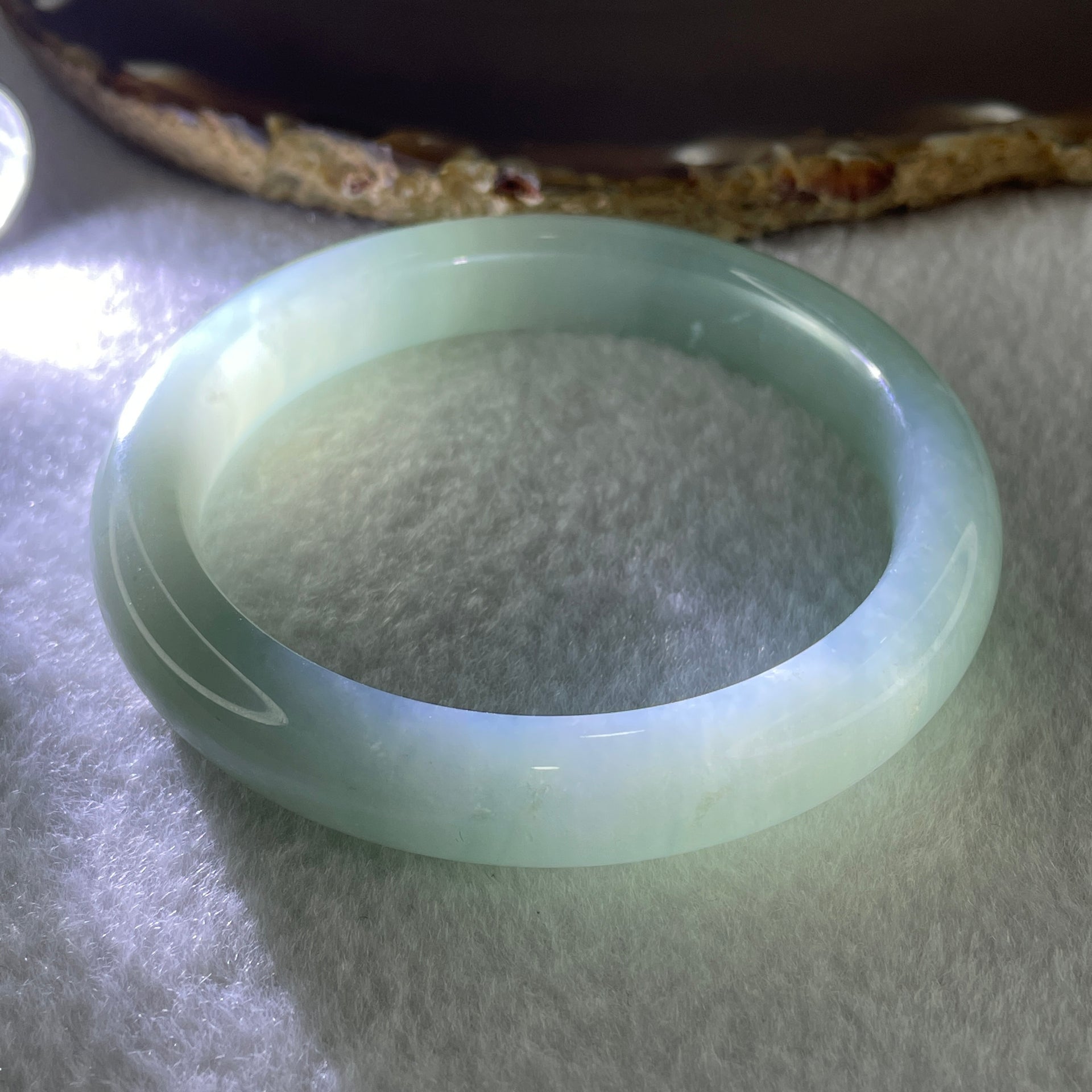 High Quality Type A Natural Icy Sky Blue Jadeite Bangle 55.40g Internal Diameter 58.2mm 11.2 by 9.3mm (Close to Perfect) - Huangs Jadeite and Jewelry Pte Ltd