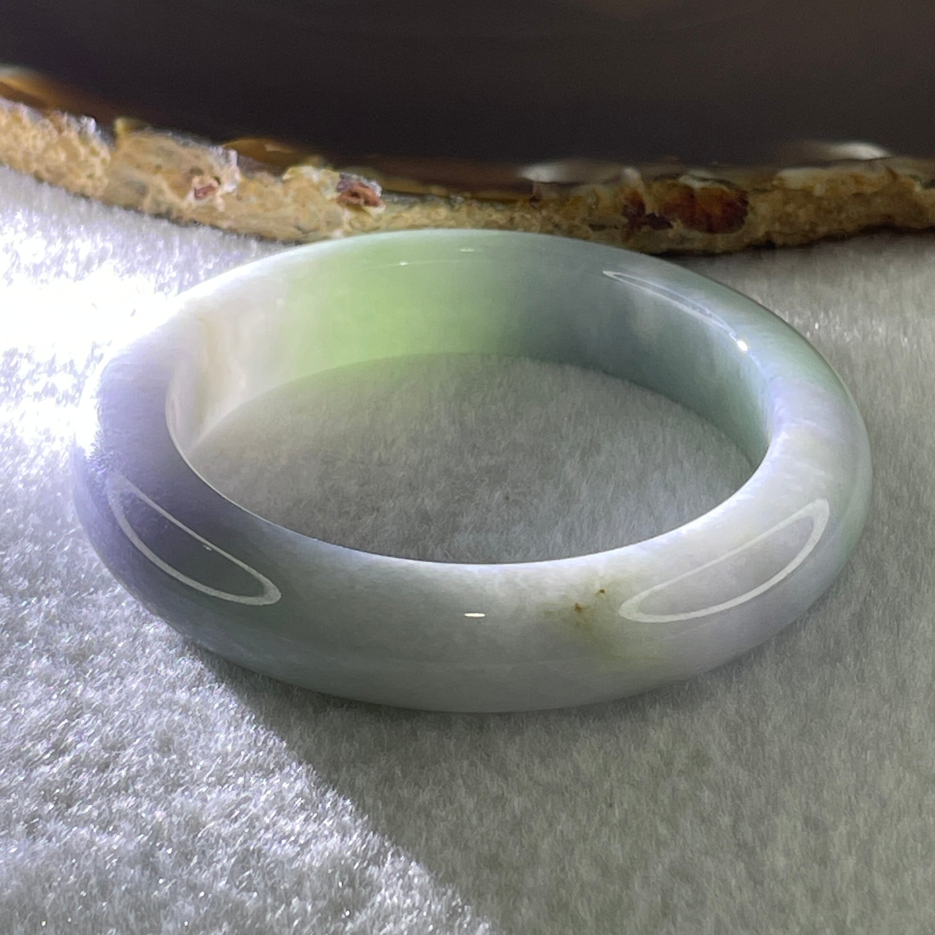 Type A Natural Lavender Light Green Jadeite Bangle 52.93g Inner Diameter 50.9mm 11.5 by 9.3mm (Slight Internal Lines) - Huangs Jadeite and Jewelry Pte Ltd