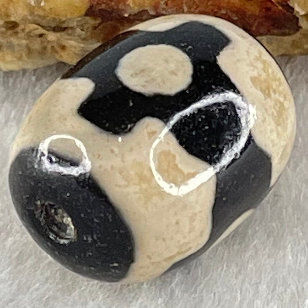 Natural Powerful Tibetan Old Oily Dark Brown With White Agate 3 Eyes Dzi Bead Heavenly Master (Tian Zhu) 三眼天诛 4.91g 17.6 by 13.7mm - Huangs Jadeite and Jewelry Pte Ltd