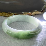 Type A Faint Lavender Green with Moss Green Patches Jadeite Bangle Internal Diameter 56.8mm 67.33g 14.8 by 8.8mm (Internal Lines) - Huangs Jadeite and Jewelry Pte Ltd