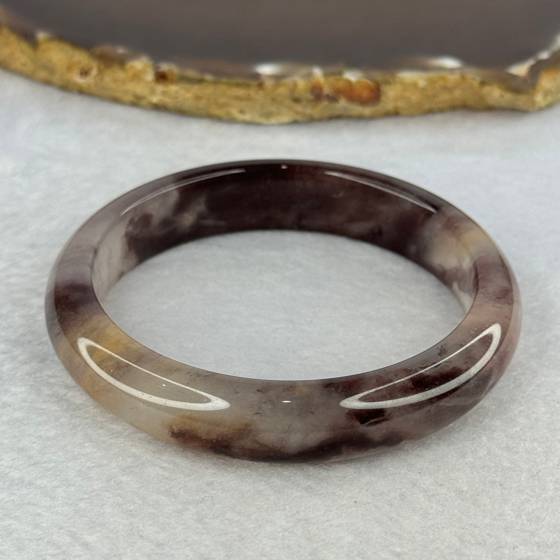 Transparent Quartzite Jade Dark Purple with Purple and Yellow Patches Bangle 天山玉手镯 Internal Diameter 54.8mm 40.68g 12.4 by 7.8mm - Huangs Jadeite and Jewelry Pte Ltd