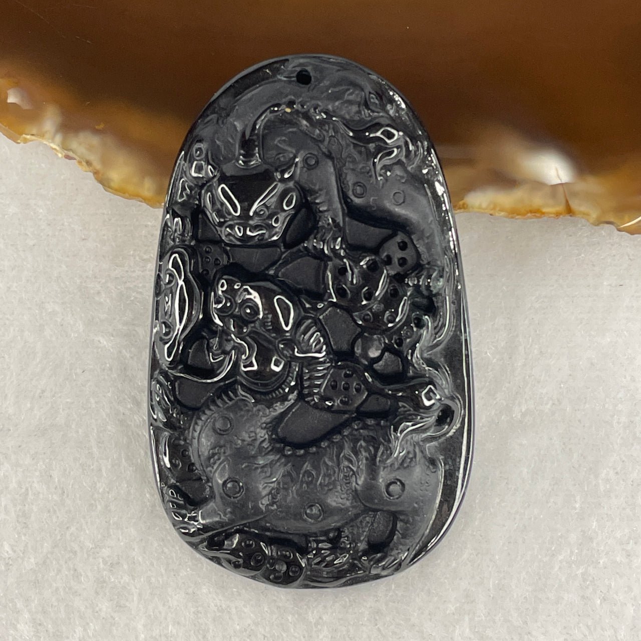 Certified Type A Black Omphacite Jadeite Pixiu with Mythical Beast, Ruyi & Coins Pendant | Wealth Attraction & Executive Protection Talisman (22.81g | 56.5 x 34.8 x 8.2mm)
