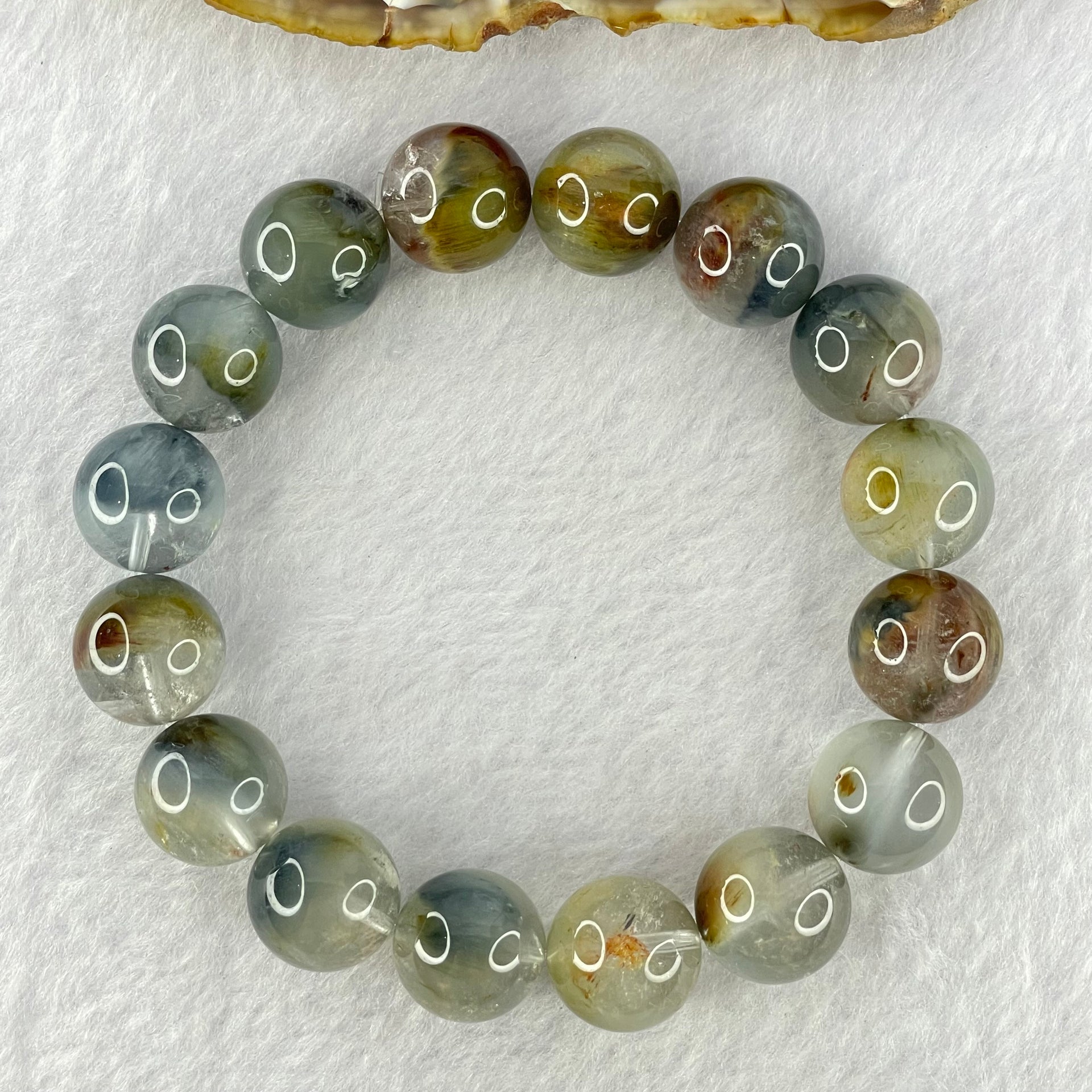Natural Blue Rutilated Quartz Bracelet 天然蓝兔毛手链 56.65g 19cm 13.8mm 16 Beads - Huangs Jadeite and Jewelry Pte Ltd