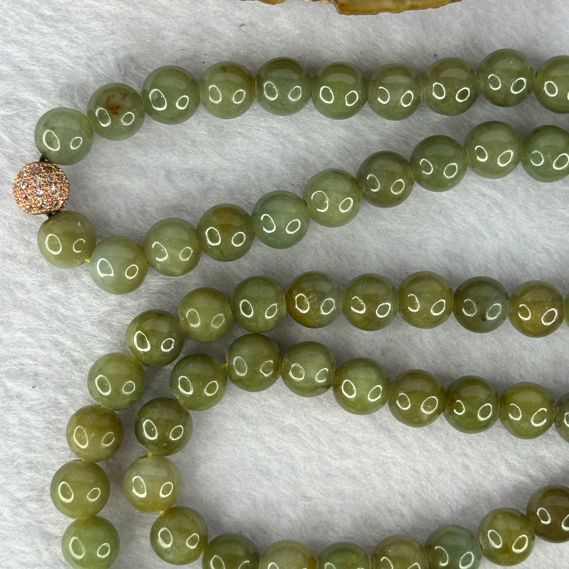 Type A Green with Yellow Jadeite Beads Necklace 72.55g 60cm 8.3mm 78 Beads - Huangs Jadeite and Jewelry Pte Ltd
