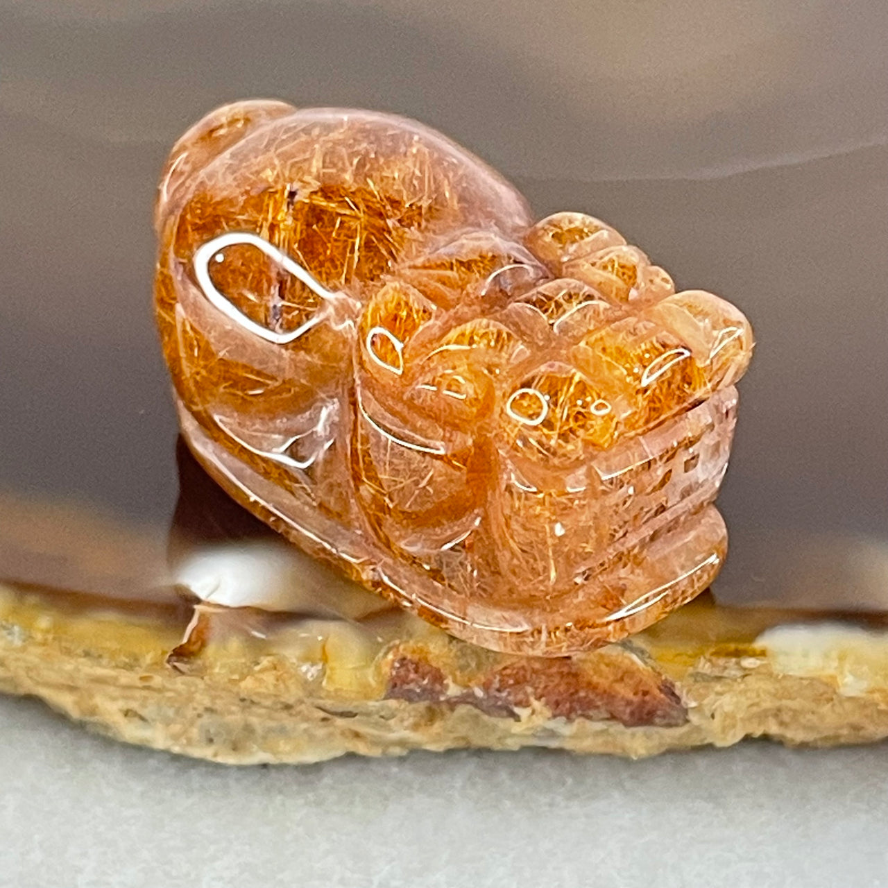 Good Grade Natural Copper Rutilated Quartz Pixiu Pendant Charm 13.90g 29.9 by 17.1 by 15.4mm - Huangs Jadeite and Jewelry Pte Ltd