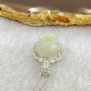 Type A Faint Green Lavender Yellow Milo Buddha with Crystals in S925 Sliver Pendant and Necklace 5.52g 13.9 by 13.9 by  7.5mm - Huangs Jadeite and Jewelry Pte Ltd