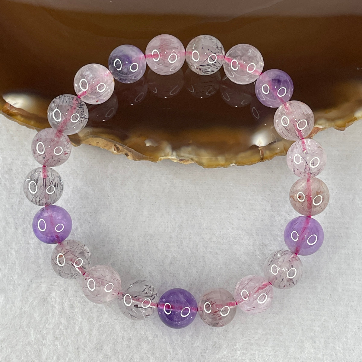 Certified Above-Average Grade Natural Super 7 Crystal Beads Bracelet | High-Density Multi-Bead Strand | Authentic Sacred Seven Multi-Mineral Inclusions Quartz Spiritual Catalyst & Auric Shield Bracelet (22.33g | 15.5cm Length | 9.3mm | 21 Beads)
