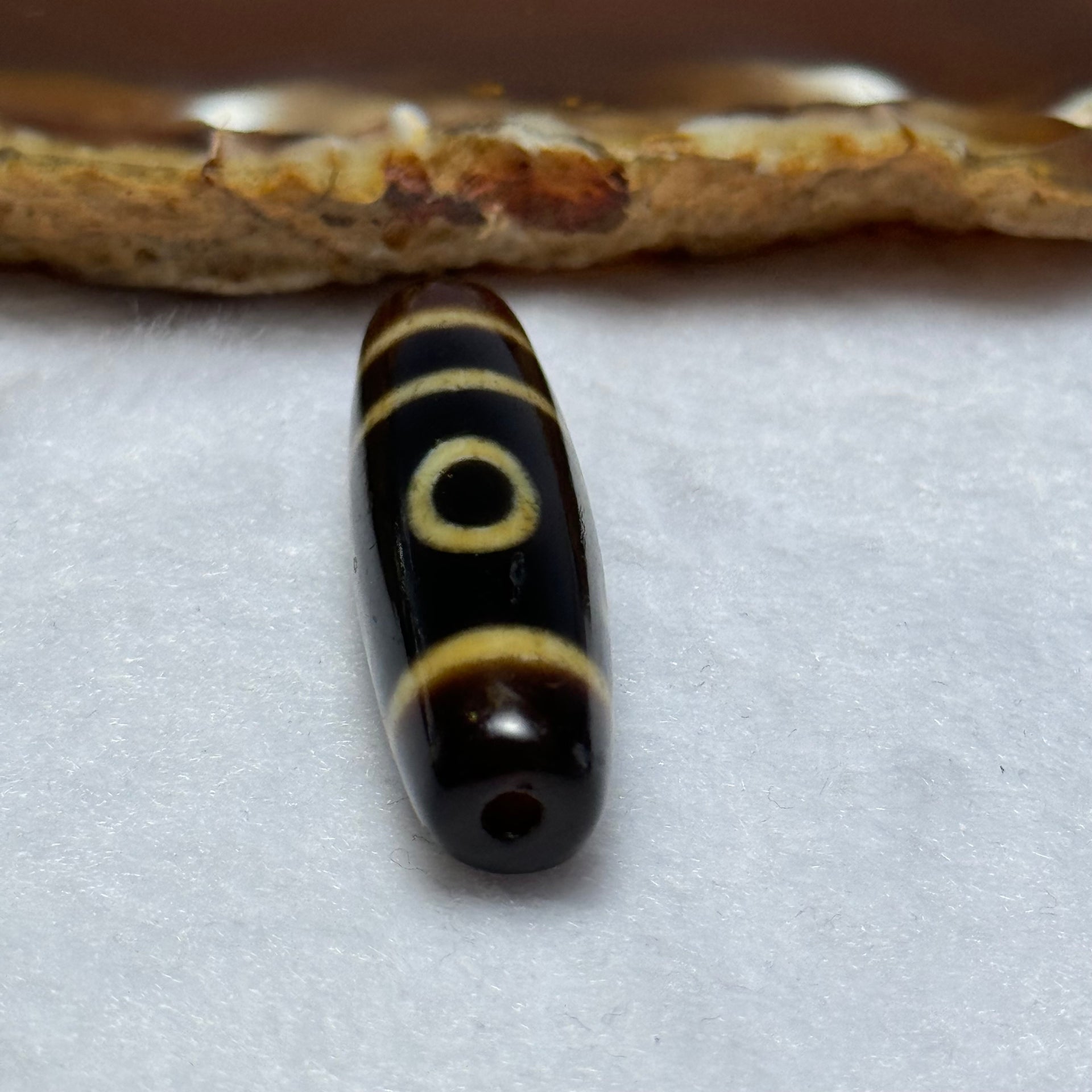 Natural Powerful Tibetan Old Oily Agate 2 Eyes Dzi Bead Heavenly Master (Tian Zhu) 二眼天诛 7.93g 38.8 by 11.5mm - Huangs Jadeite and Jewelry Pte Ltd