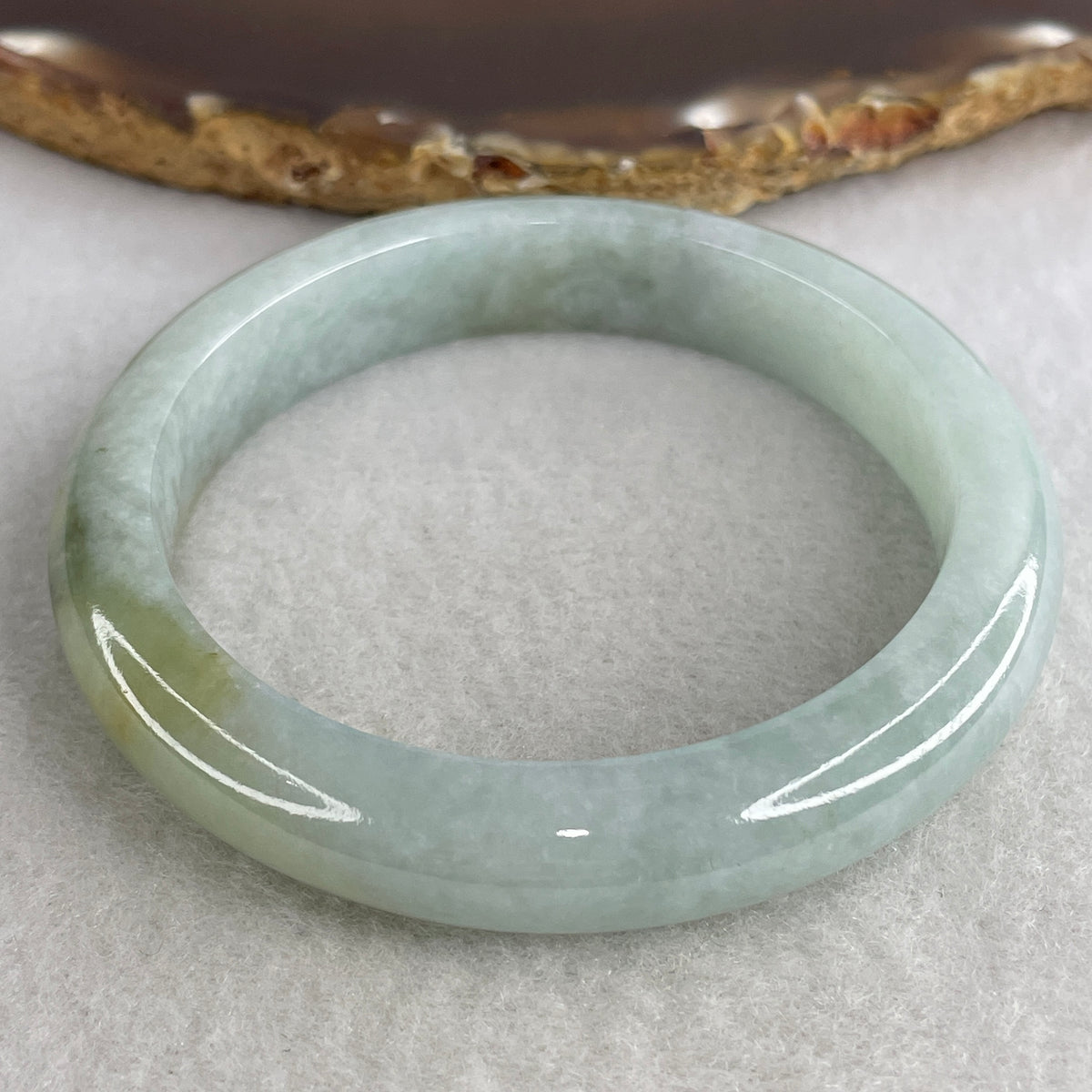 Certified Natural Type A Sky Blue & Yellowish Spot Jadeite Bangle | (47.46g | 53.7mm Inner Diameter | 11.1mm x 8.3mm | Close to Perfect | Throat, Solar Plexus, Crown & Heart Chakra Synergy, Wisdom & Wealth Magnet Anchor) - Huangs Jadeite and Jewelry Pte Ltd