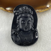 Type A Opaque Black Omphacite Jadeite Guan Yin Pendant 25.49g 60.0 by 38.3 by 9.5mm - Huangs Jadeite and Jewelry Pte Ltd