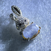 Rare Natural Blue Dumortierite Rutilated Quartz in S925 Sliver Rabbit Pendant 2.35g 9.5 by 6.2 by 4.0mm - Huangs Jadeite and Jewelry Pte Ltd