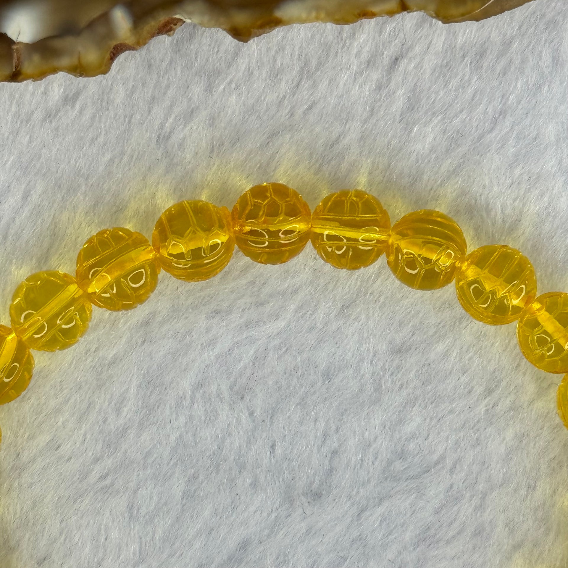 Natural Golden Yellow Amber Beads Turtle Shell Bracelet 6.87g 16cm 7.8mm 24 Beads - Huangs Jadeite and Jewelry Pte Ltd