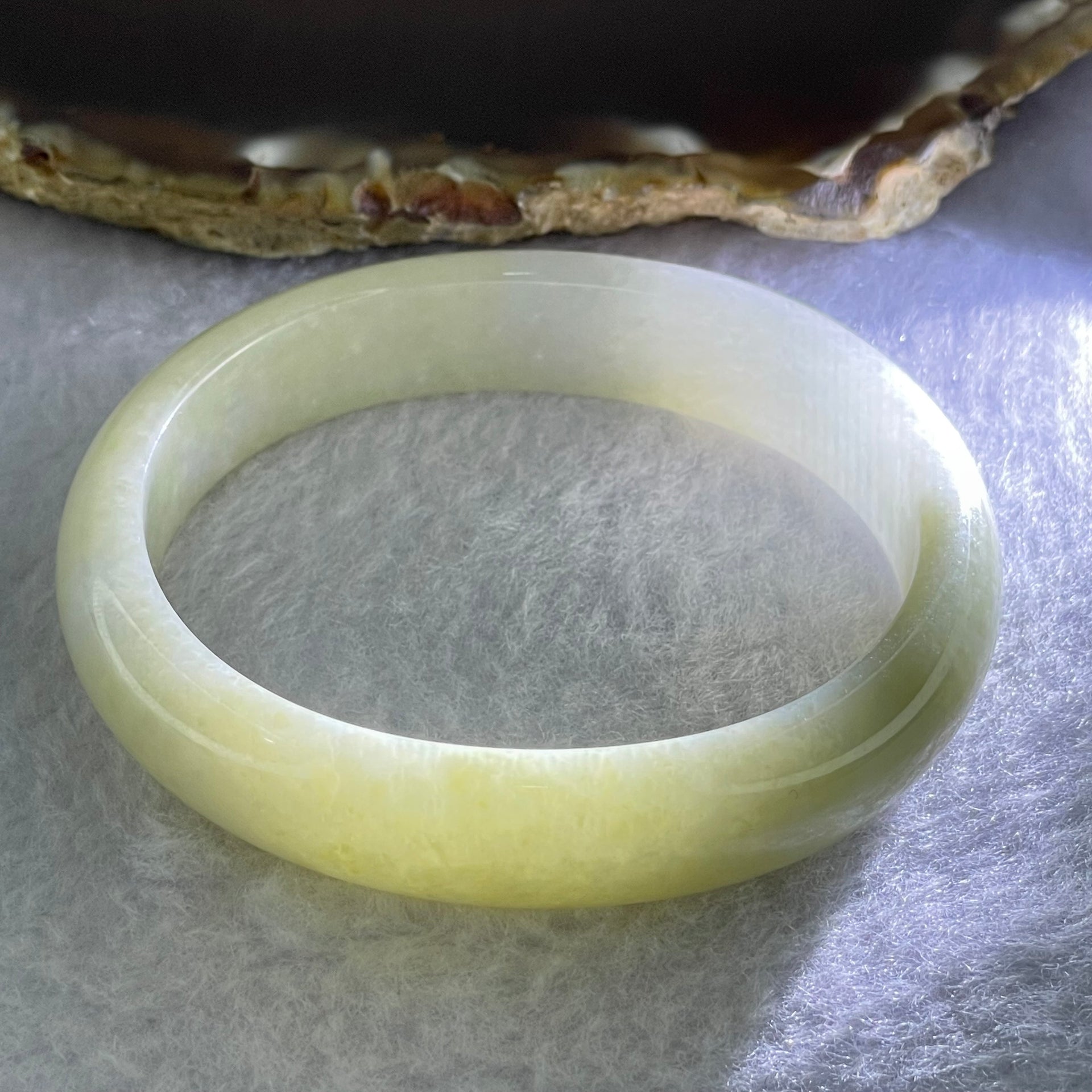 Type A Yellowish Green and Lavender Jadeite Bangle Internal Diameter 41.52g 55.1mm 12.8 by 6.8mm - Huangs Jadeite and Jewelry Pte Ltd