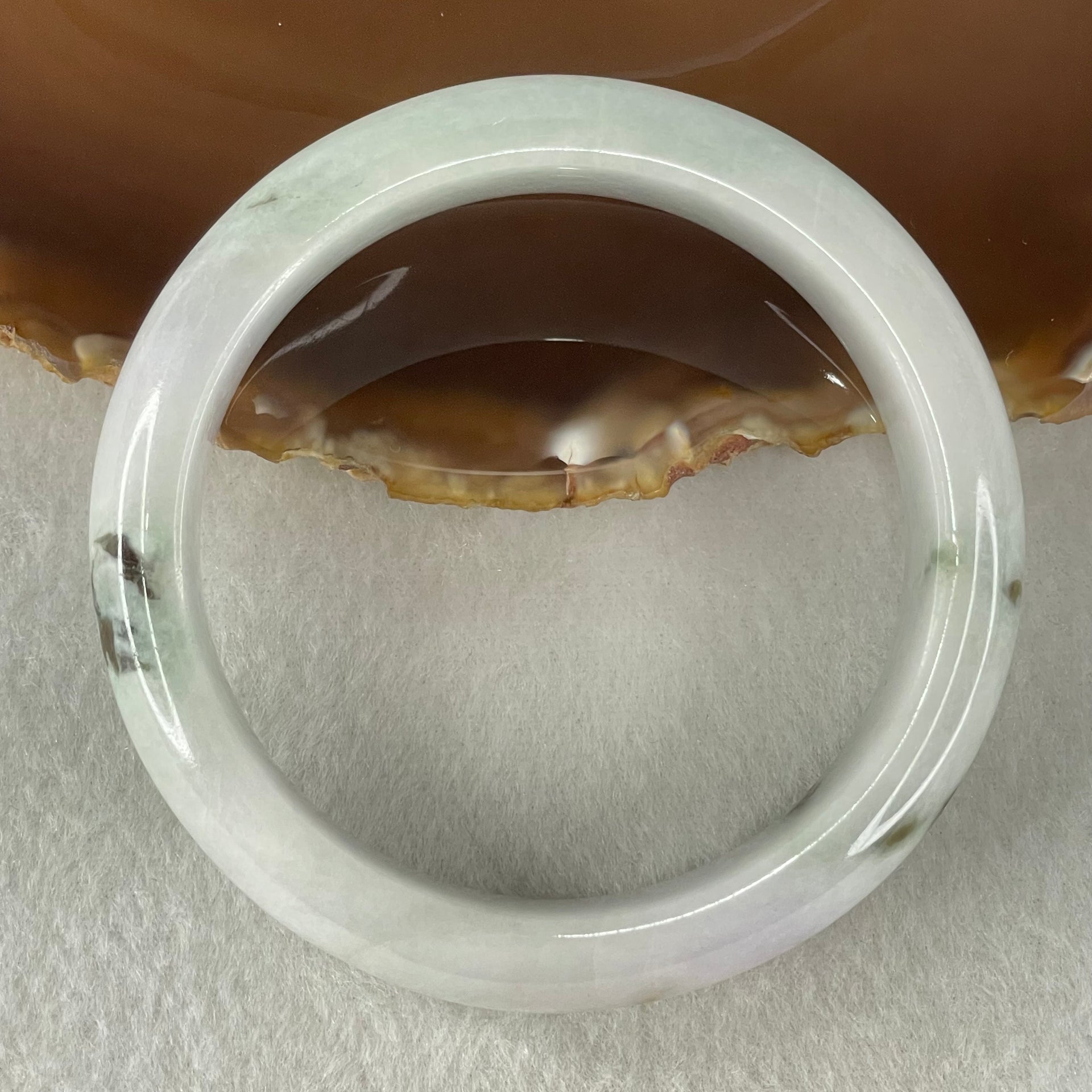 Type A Light Lavender and Light Green with Blueish Green Piao Hua Floral Jadeite Bangle 81.44g Inner Diameter 58.5mm 16.6 by 9.4mm (External and Internal Lines) - Huangs Jadeite and Jewelry Pte Ltd