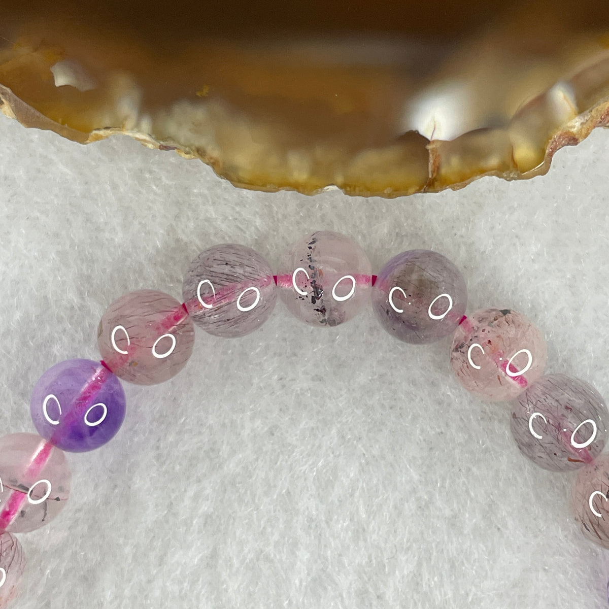 Certified Above Average Grade Natural Super 7 Crystal Beads Bracelet | 7.3mm Dainty Sacred 7-Mineral Synergy Power (13.88g | 16cm Wrist Sizing | 27 Beads)