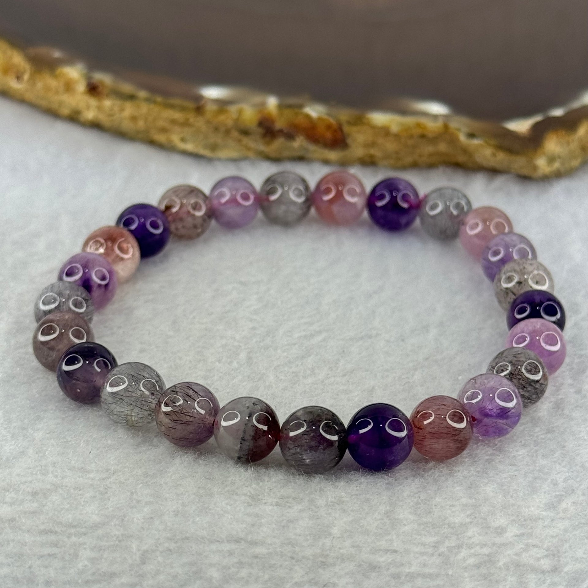 Natural Super 7 Beads Bracelet 15.80g 16cm 7.9mm 25 Beads - Huangs Jadeite and Jewelry Pte Ltd