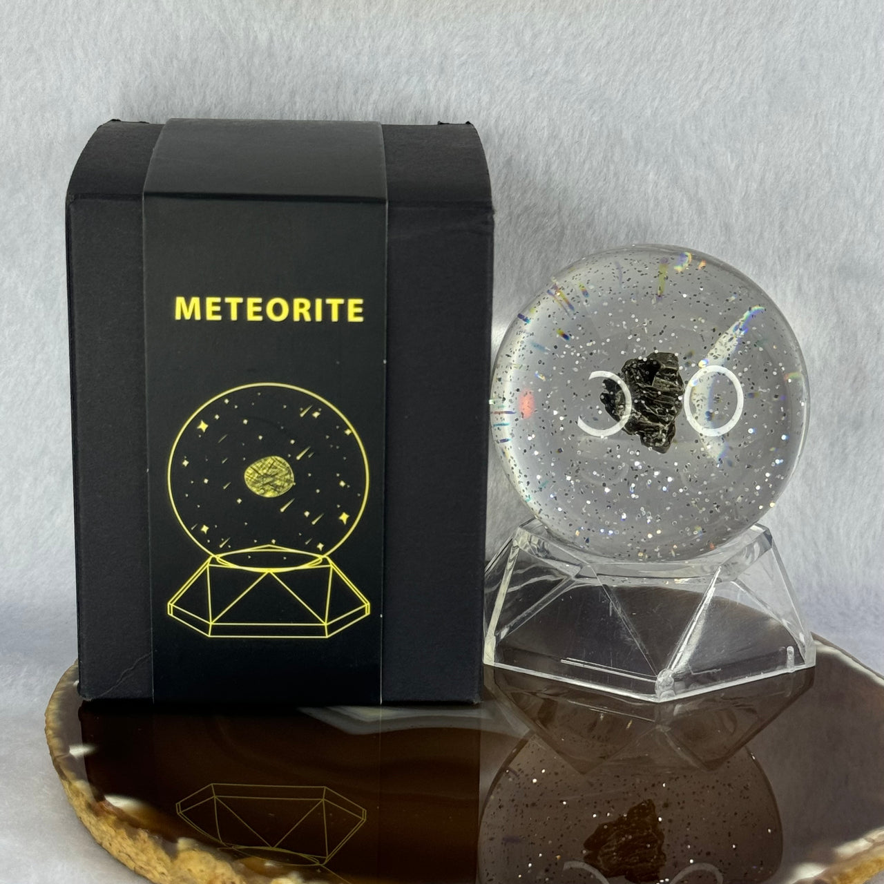 Natural Meteorite Ball Display Approximately Dimensions 155.52g 60.0mm by 76mm (This item has multiple quantity and every piece is unique, and each meteorite may look slightly different) - Huangs Jadeite and Jewelry Pte Ltd