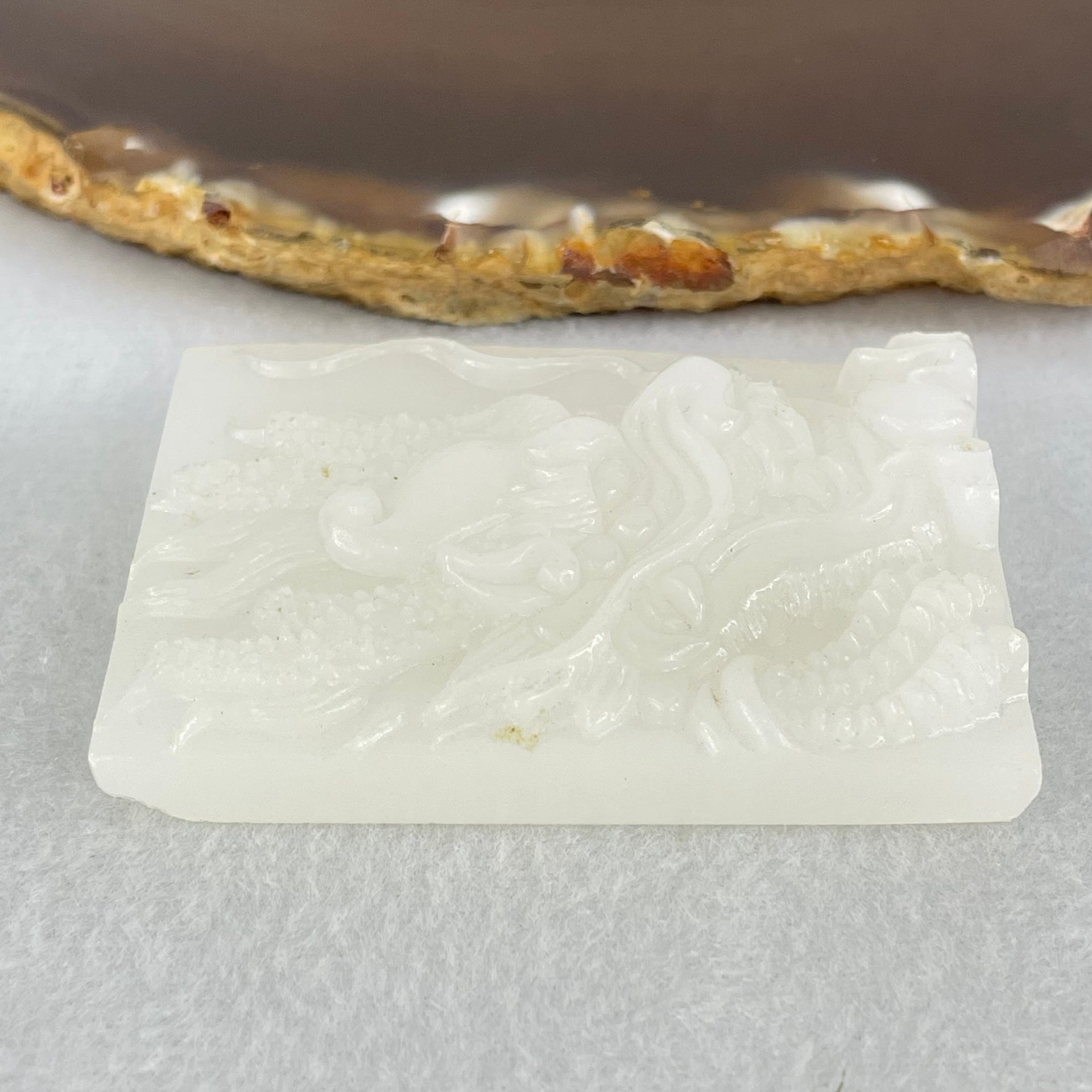 Natural White Nephrite Dragon Pendant 48.48g 57.4 by 39.5 by 11.4mm - Huangs Jadeite and Jewelry Pte Ltd