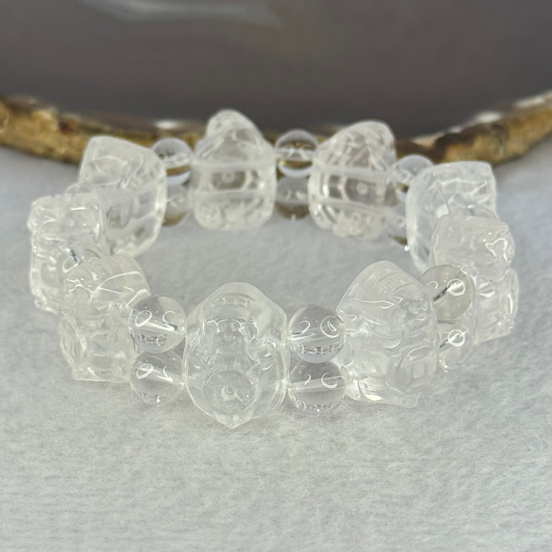 Natural Clear Quartz Dragon Turtle and Beads Bracelet 62.52g 17cm 19.8 by 14.6 by 11.7mm 9 Dragon Turtle - Huangs Jadeite and Jewelry Pte Ltd