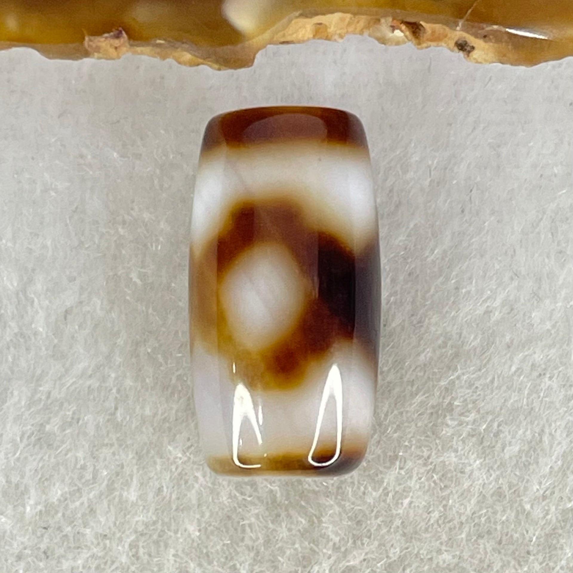 Natural Powerful Tibetan Old Oily White with Dark Brown Agate 3 Eyes Dzi Bead Heavenly Master (Tian Zhu) 三眼天诛 3.49g 19.6 by 10.3mm - Huangs Jadeite and Jewelry Pte Ltd