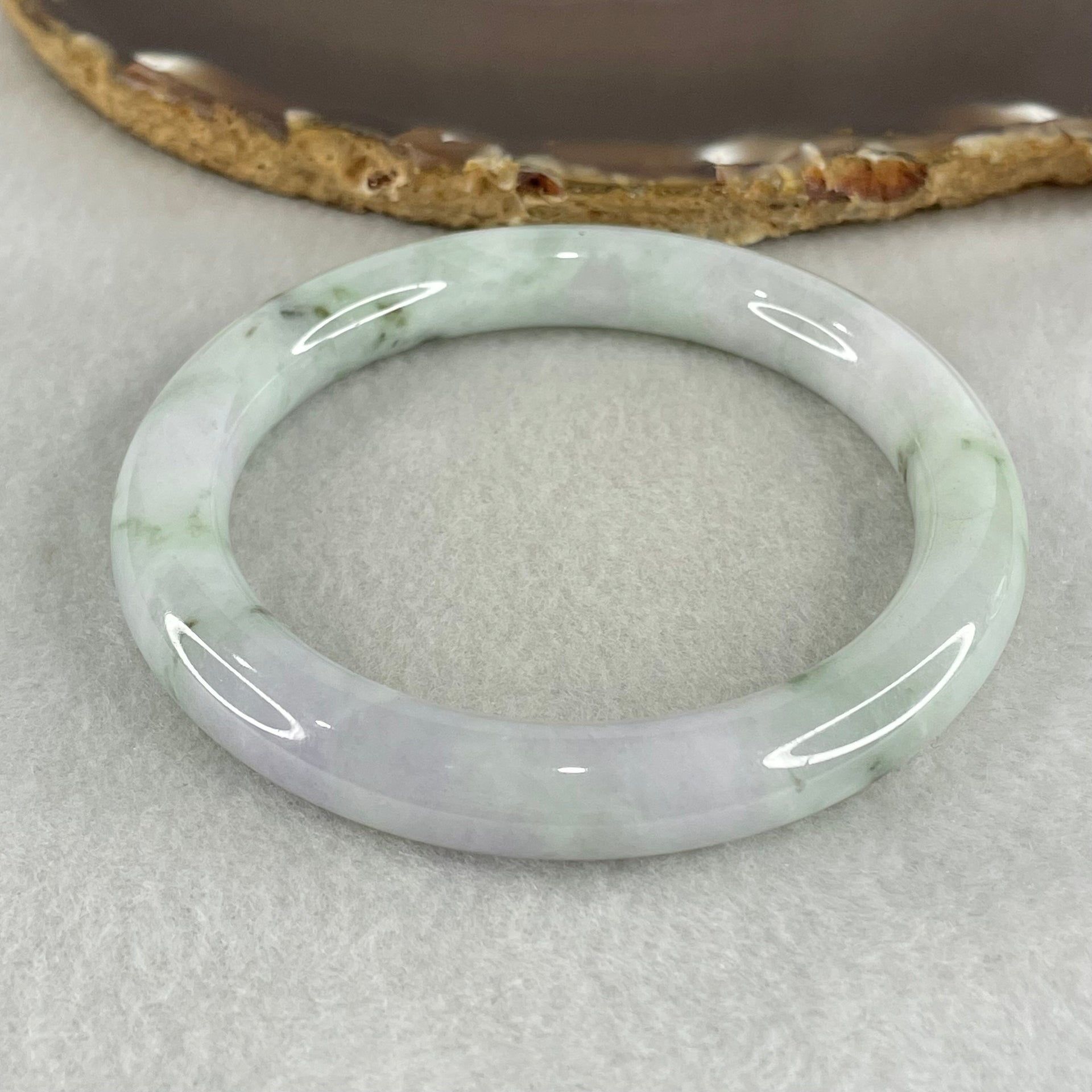 Type A Light Green Light Lavender with Green piao Hua Floral Jadeite Bangle 49.06g Inner Diameter 56.6mm 9.8 by 10.1mm (Slight Internal Line) - Huangs Jadeite and Jewelry Pte Ltd