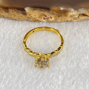 Natural Quartz with Black Tourmaline and Cubic Zirconia in S925 Sliver Gold Color Ring (Adjustable Size) 1.63g 5.7 by 3.8mm - Huangs Jadeite and Jewelry Pte Ltd