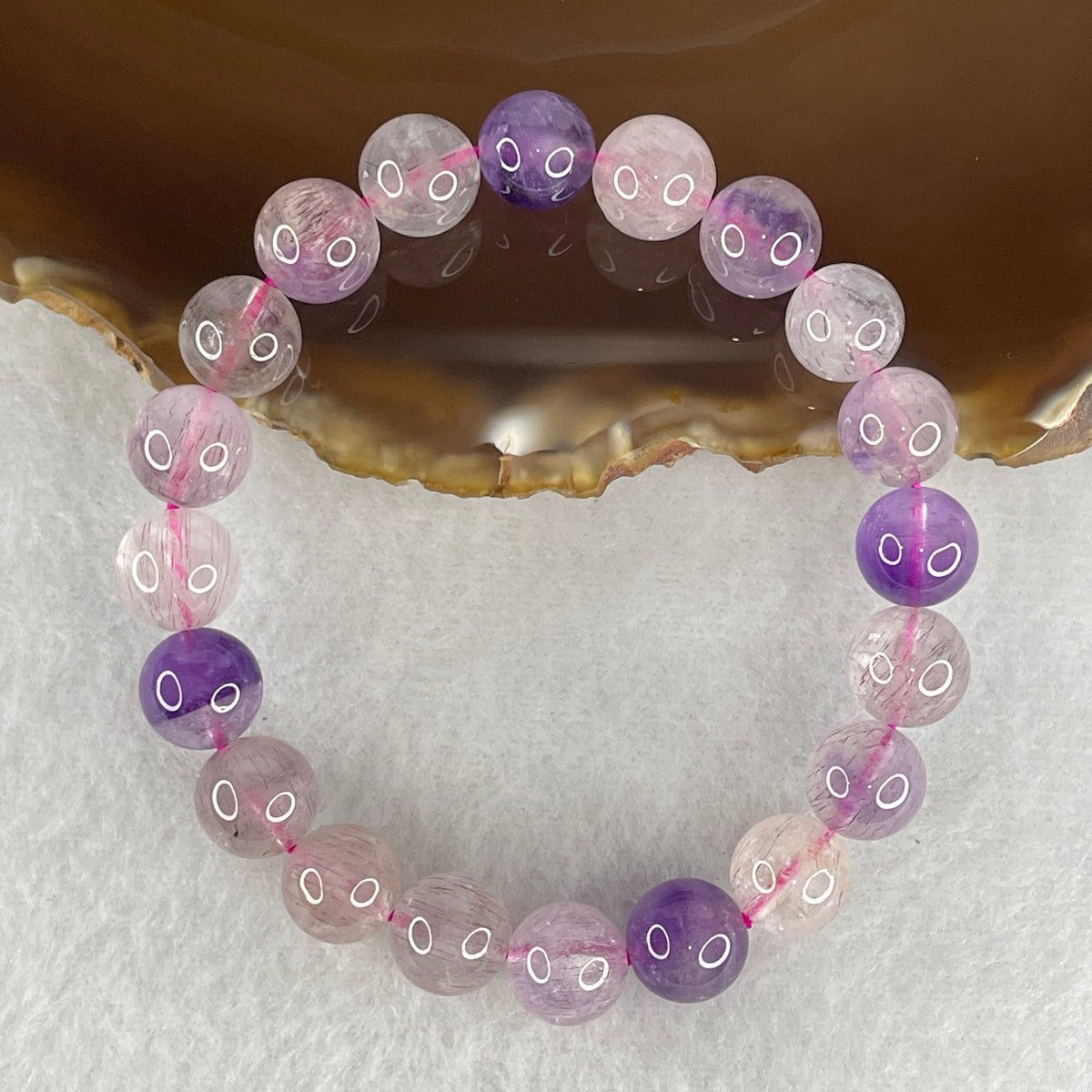 Certified Above Average Grade Natural Super 7 Crystal Beads Bracelet | 9.9mm Sacred 7-Mineral Synergy Statement Power (26.05g | 16cm Wrist Sizing | 20 Beads)