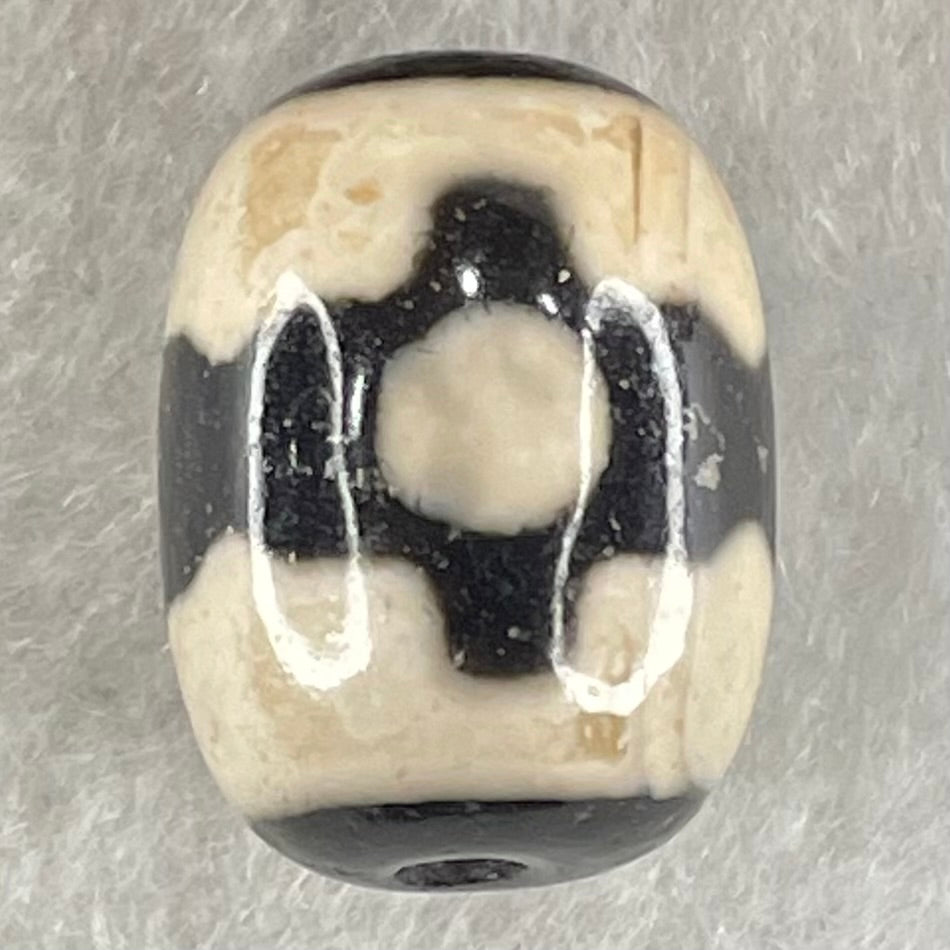Natural Powerful Tibetan Old Oily Dark Brown With White Agate 3 Eyes Dzi Bead Heavenly Master (Tian Zhu) 三眼天诛 4.84g 17.5 by 13.2mm - Huangs Jadeite and Jewelry Pte Ltd
