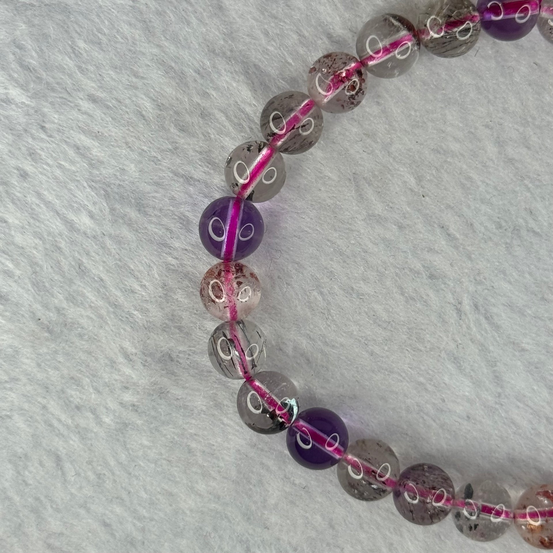 Above Average Grade Natural Super 7 Crystal Beads Bracelet 天然超级七水晶珠手链 11.25g 15cm 6.9mm 28 Beads - Huangs Jadeite and Jewelry Pte Ltd