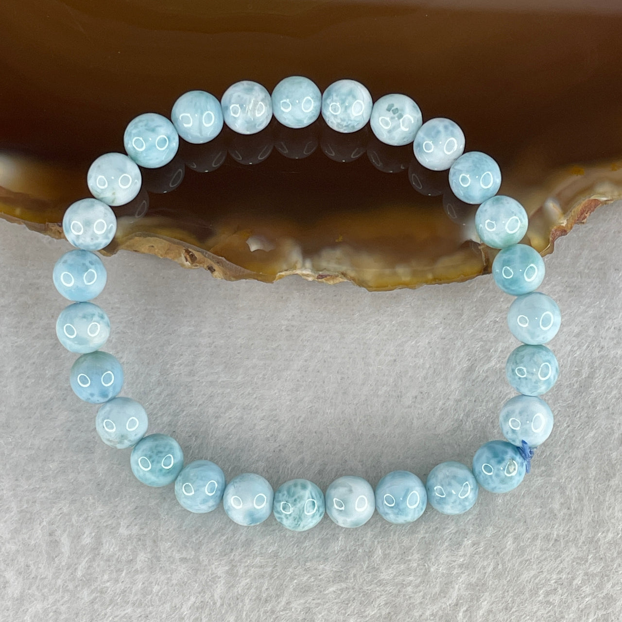 Good Grade Natural Larimar Beads Bracelet | 13.5cm Petite Stackable Strand | 27-Piece Caribbean Blue "Dolphin Stone" Volcanic Water Wrist Heirloom (8.58g, 6.2mm)