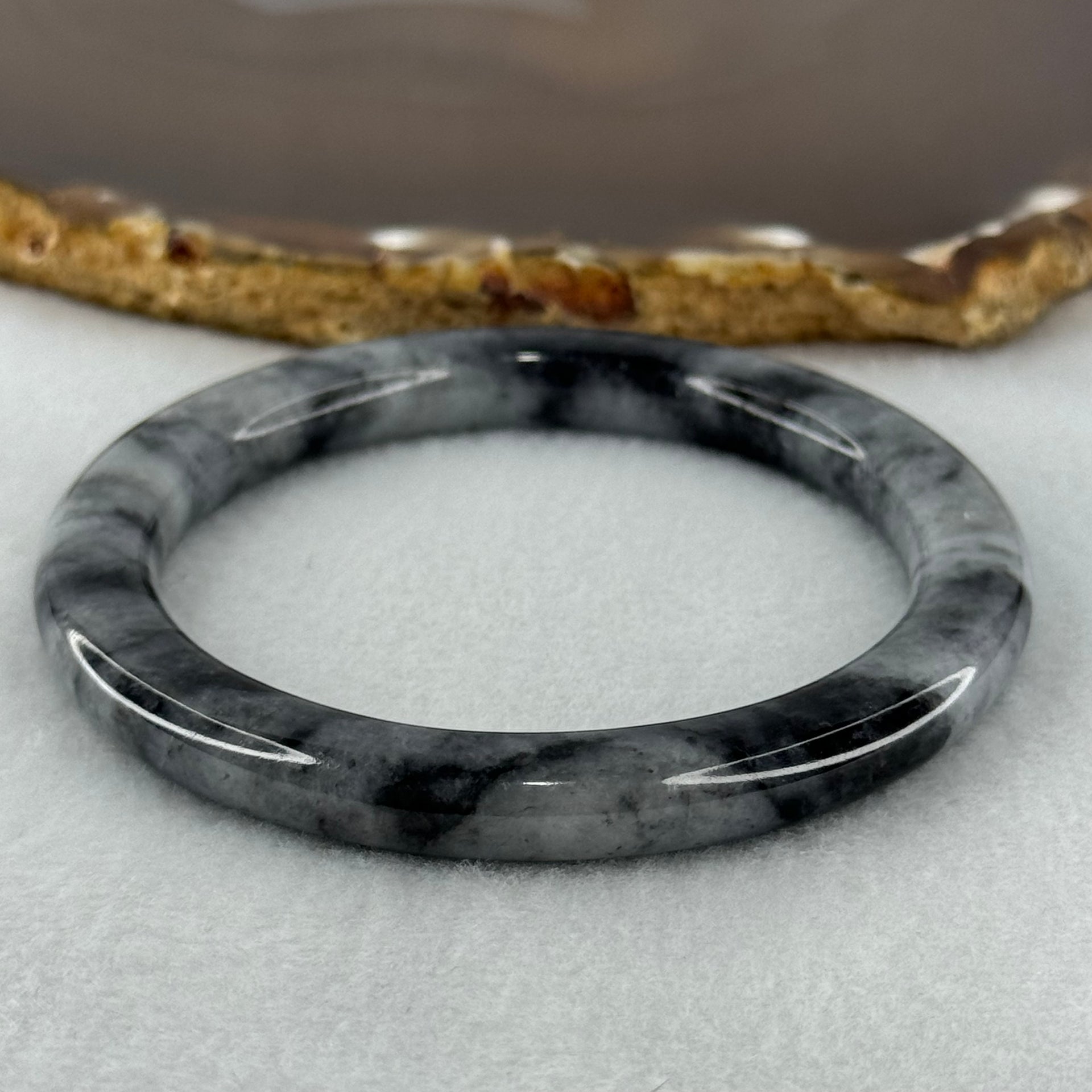 Type A Wuji Grey Black Piao Hua Jadeite Bangle Internal Diameter 55.4mm 39.68g 7.9 by 9.4mm (Slight Internal Lines) - Huangs Jadeite and Jewelry Pte Ltd