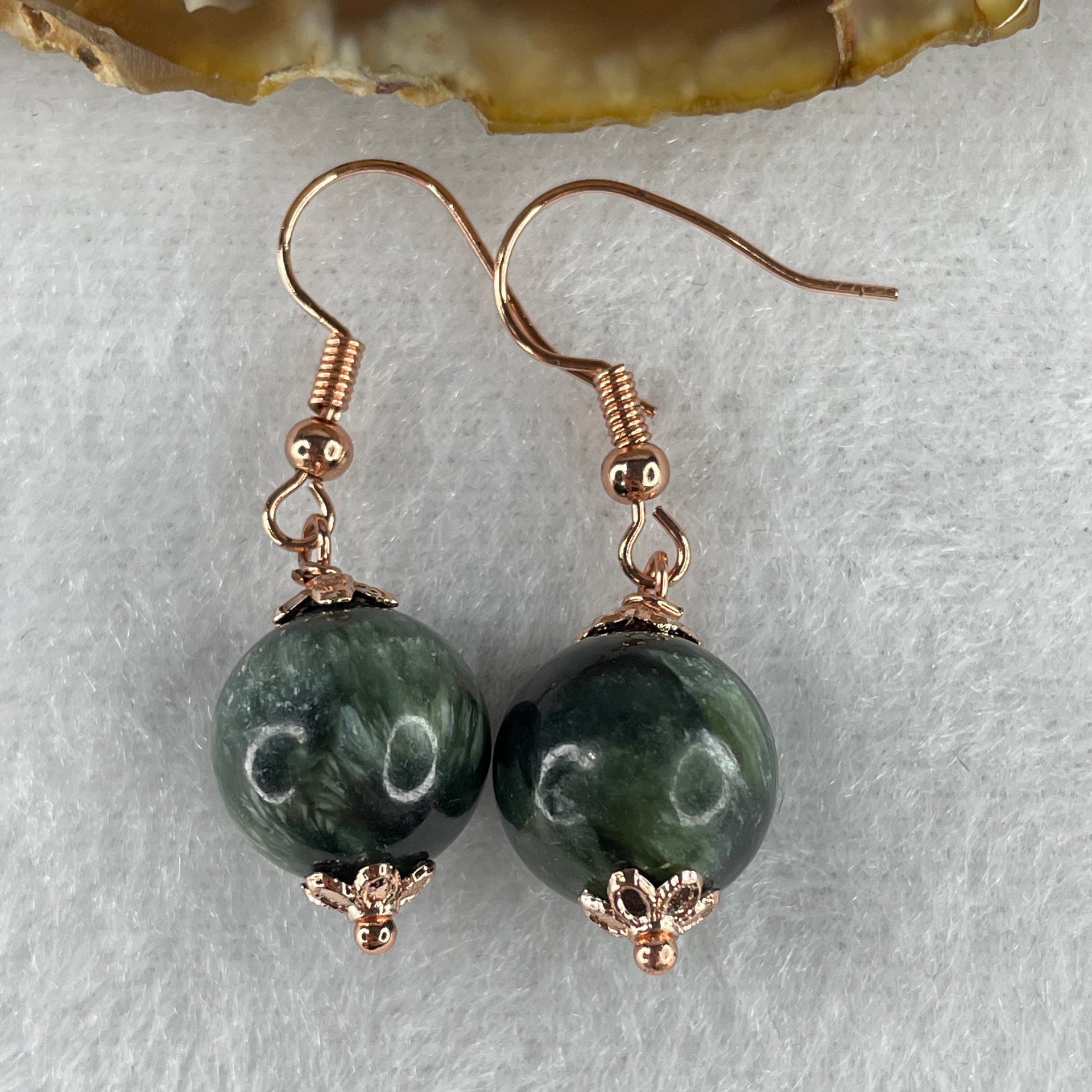 Natural Green Seraphinite Bead Earring 5.81g 12.0mm - Huangs Jadeite and Jewelry Pte Ltd