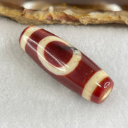 Natural Powerful Tibetan Old Oily Red White Agate One Eye Gold Metal Element Dzi Bead Heavenly Master (Tian Zhu) 一眼金天珠 10.59g 38.0 by 13.3mm - Huangs Jadeite and Jewelry Pte Ltd