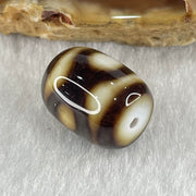Natural Powerful Tibetan Old Oily Dark Brown with White Agate 3 Eyes Dzi Bead Heavenly Master (Tian Zhu) 三眼天诛 2.87g 13.7 by 11.0mm - Huangs Jadeite and Jewelry Pte Ltd