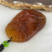 Natural Brownish Red Chalcedony Dragon Pendant 27.687g 54.1 by 38.5 by 9.1mm in Crystal Necklace 65cm - Huangs Jadeite and Jewelry Pte Ltd