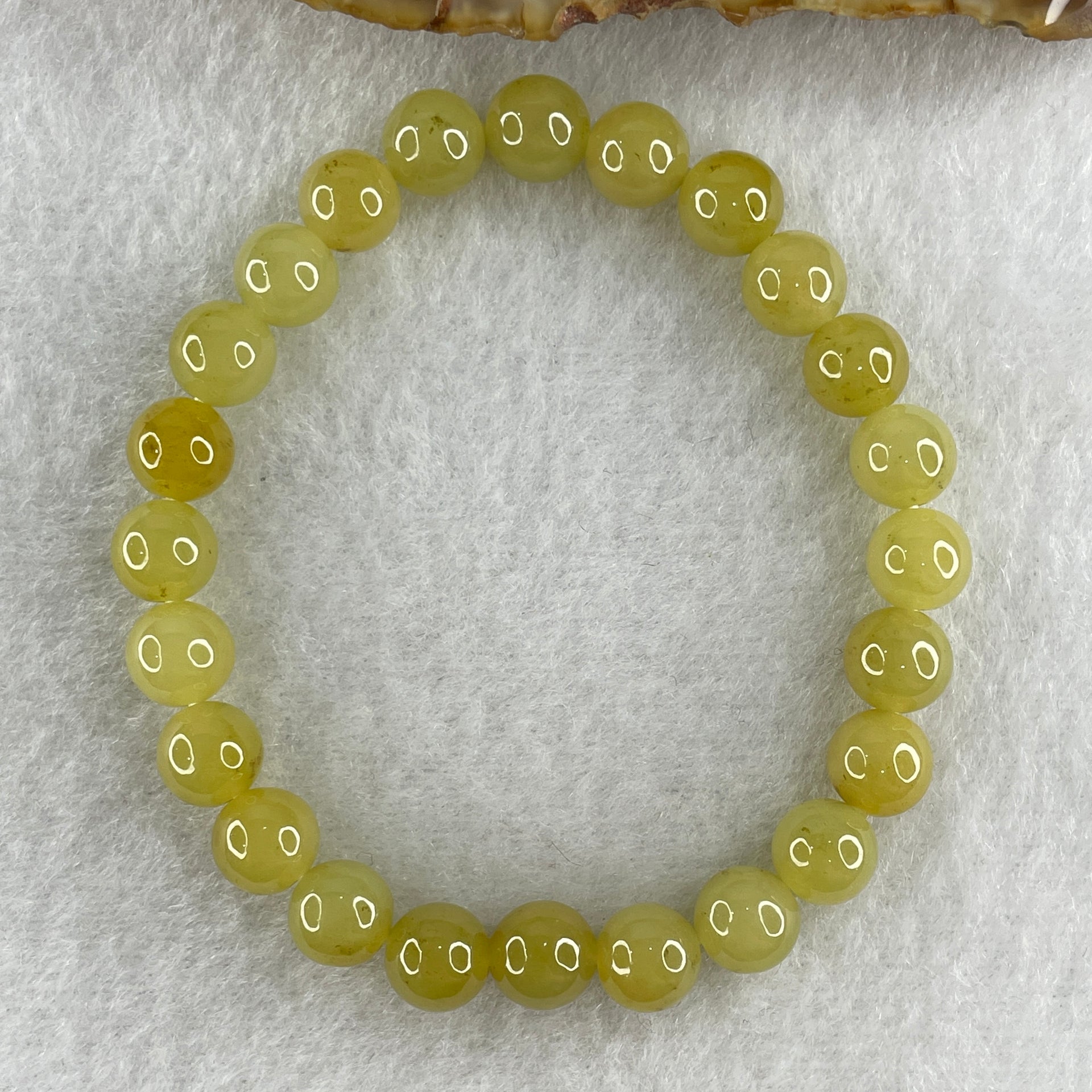 High Grade Natural Type A Intense Yellow Jadeite  Beads Bracelet 18.28g 15cm 7.8mm 24 Beads - Huangs Jadeite and Jewelry Pte Ltd