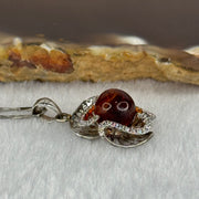 Natural Amber with Cubic Zirconia in S925 Sliver Pendent Necklace 4.04g 7.8mm - Huangs Jadeite and Jewelry Pte Ltd