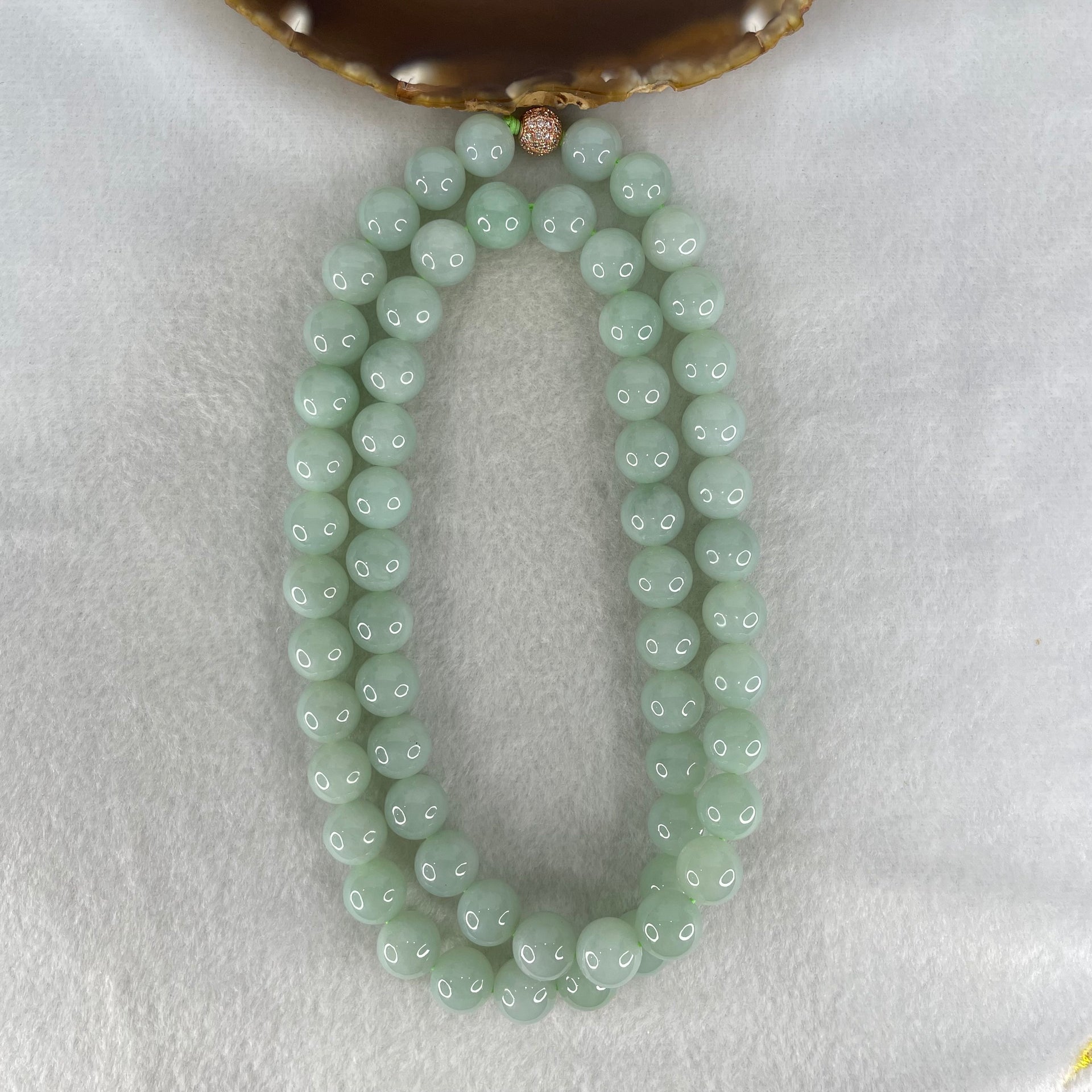 Good Grade Type A Light Green Jadeite Beads Necklace 54.77g 66cm by 11.4mm 60 Beads - Huangs Jadeite and Jewelry Pte Ltd