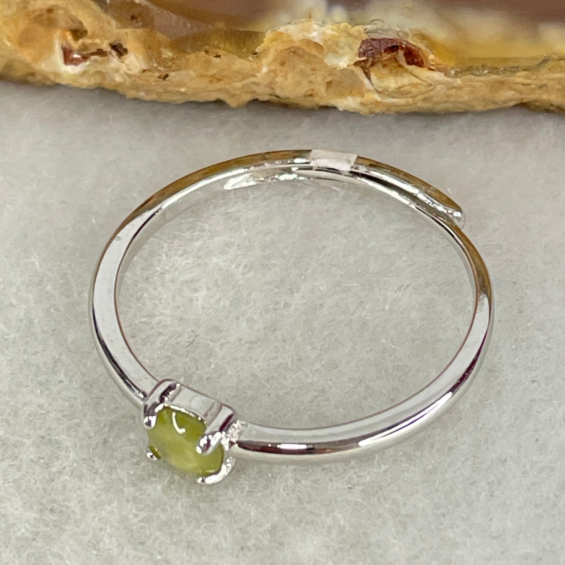Type A Semi Icy Green Cabochon Jadeite in S925 Sliver Ring (Adjustable Size) 1.02g 4.1 by 1.5mm - Huangs Jadeite and Jewelry Pte Ltd